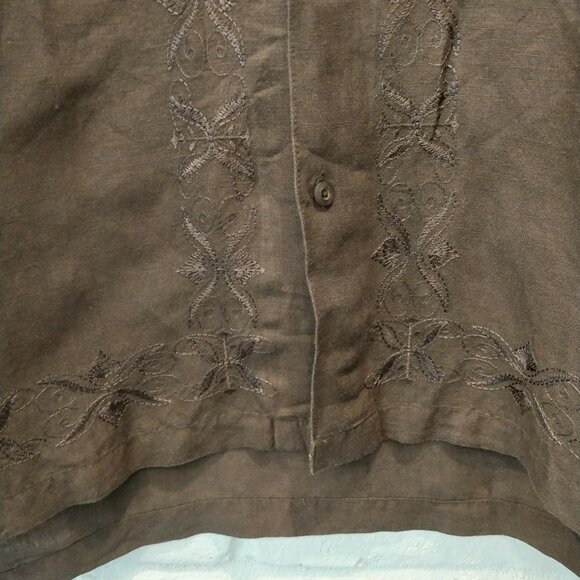 Cubavera Linen Blend Button-Up Shirt Mens XL Brown Embroidered Short Sleeve. Ple - Picture 3 of 13